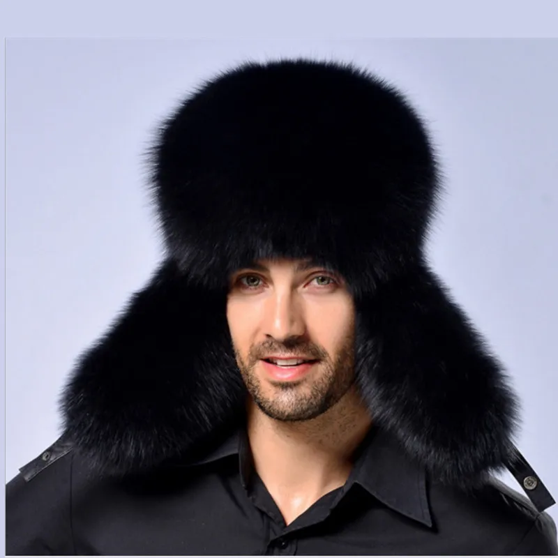 Русская кожаная Кожаная Шапка бомбер кожа модная мужская шапка с теплым мехом