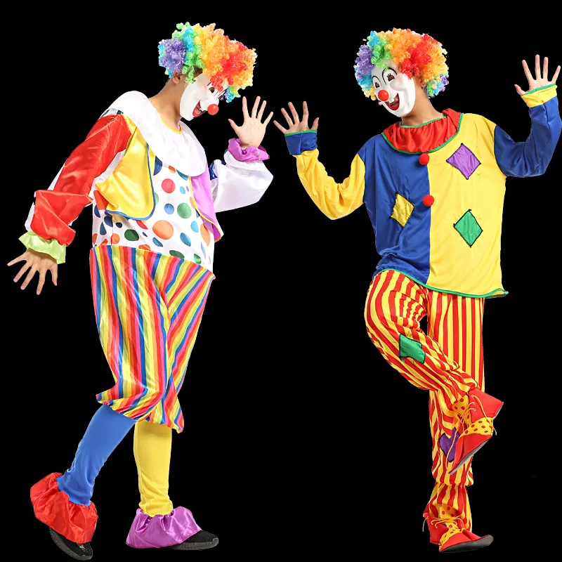 Костюм клоуна для взрослых Забавный цирк озорной Арлекин Униформа косплей