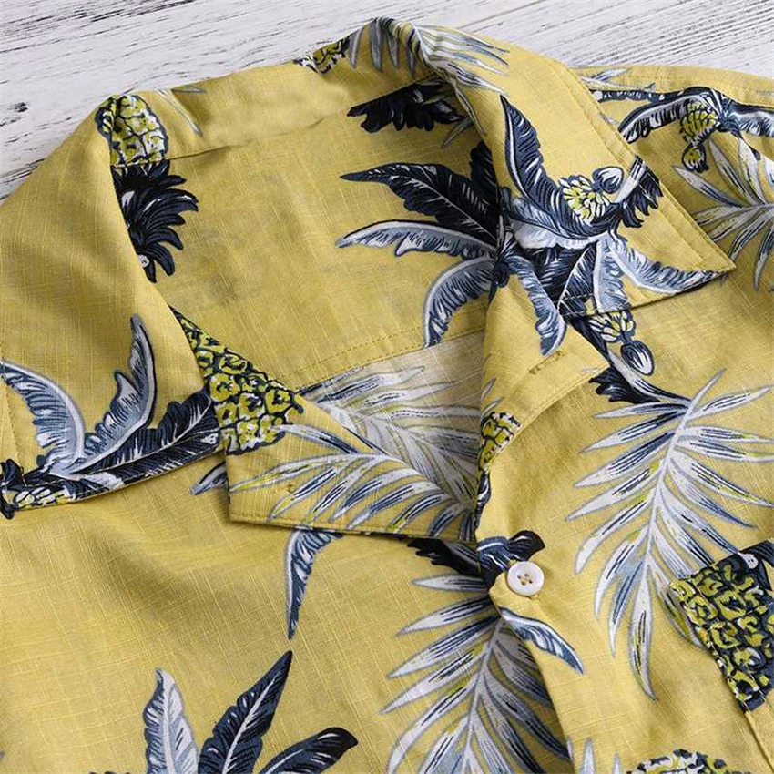 Summer Man Shirt Short Sleeve Men Pineapple Print Shirts 2020 New Top Stand Collar Cotton Loose Hawaiian | Мужская одежда