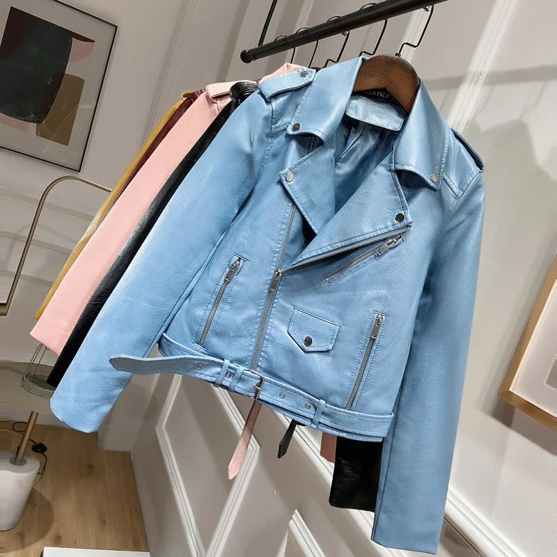 

Faux Leather Blazer 2020 Winter Jacket Women Leather Autumn Turn-down Collar Fur Sleeve Ladies Leather Jackets And Coats Spring