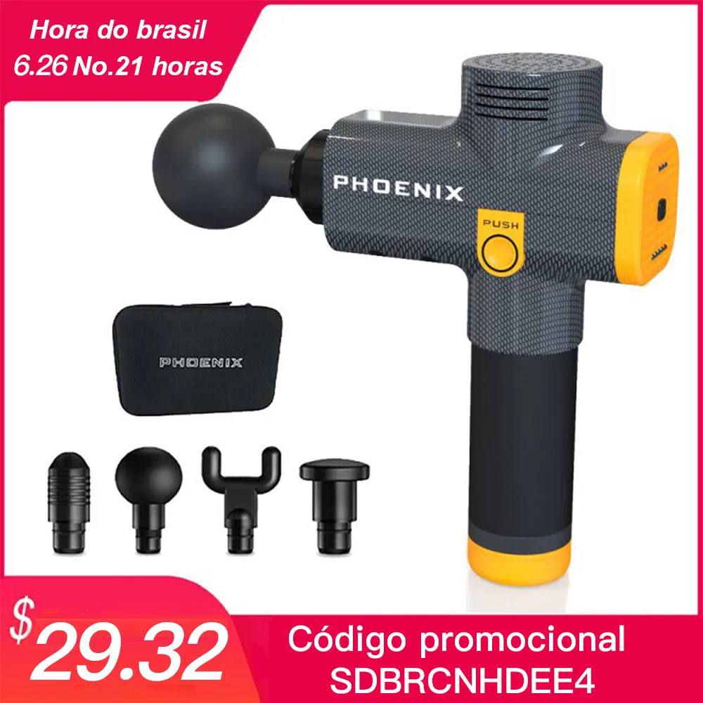  Phoenix a2 Massage Gun Percussion Black Body Massager Electric Therapy Lcd Gun Massage 4 Heads Massager Phoenix MG55008 