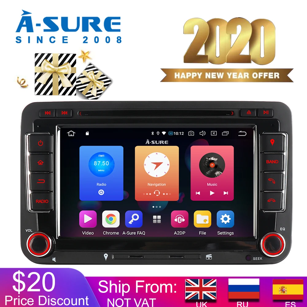 Автомобильный мультимедийный плеер A Sure 2 Din Android 9 0 авто радио GPS DVD Navi для Volkswagen VW