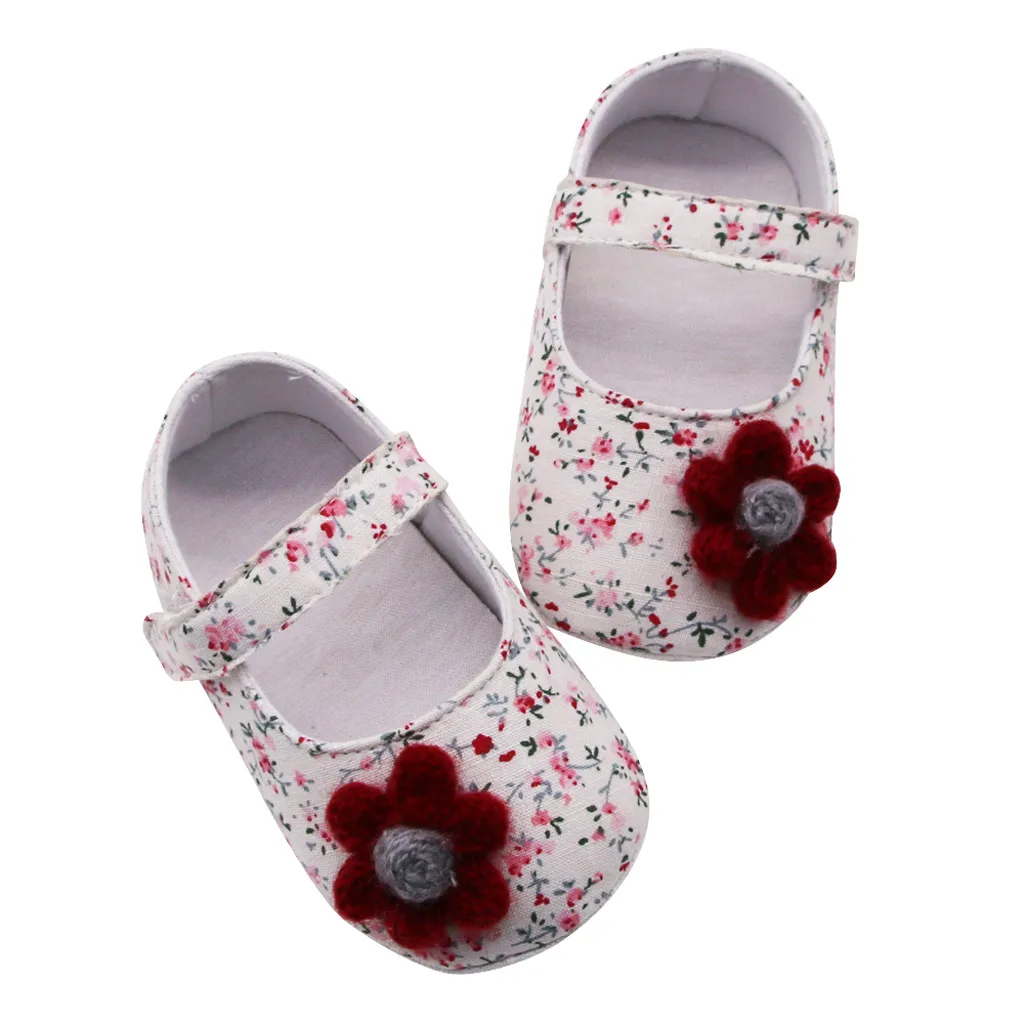 

Lovely Newborn Baby Girls Flowers Print Applique Prewalker Soft Sole Single Shoes Round Toe Flats Sandals Casual Toddler Shoes