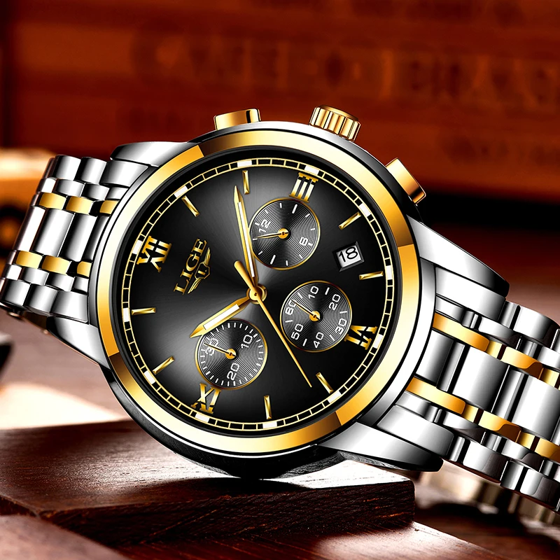 LIGE мужские часы Топ люксовый бренд полная сталь водонепроницаемые спортивные