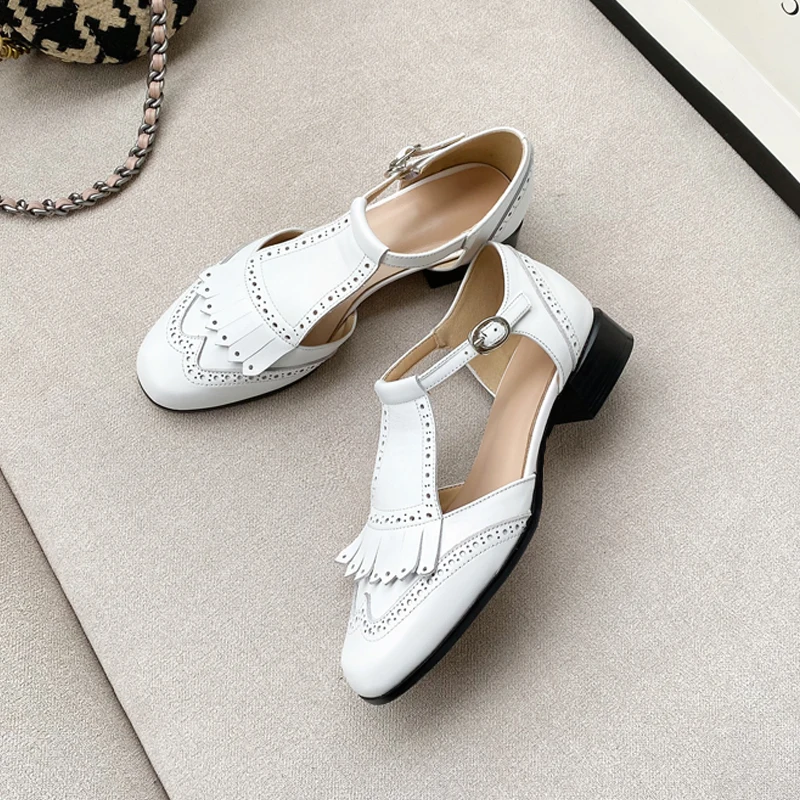 Женские сандалии из натуральной кожи на плоской подошве с бахромой броги розовые