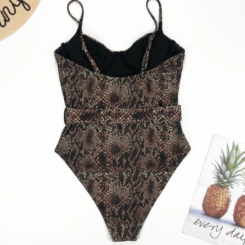 Женский цельный купальный костюм сексуальный Змеиный пояс высокая талия бикини