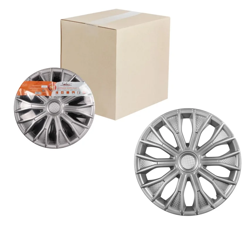 Колпаки колесные 14&quot &quotВолтек&quot серебристый карбон компл. 2 шт. AIRLINE AWCC 14