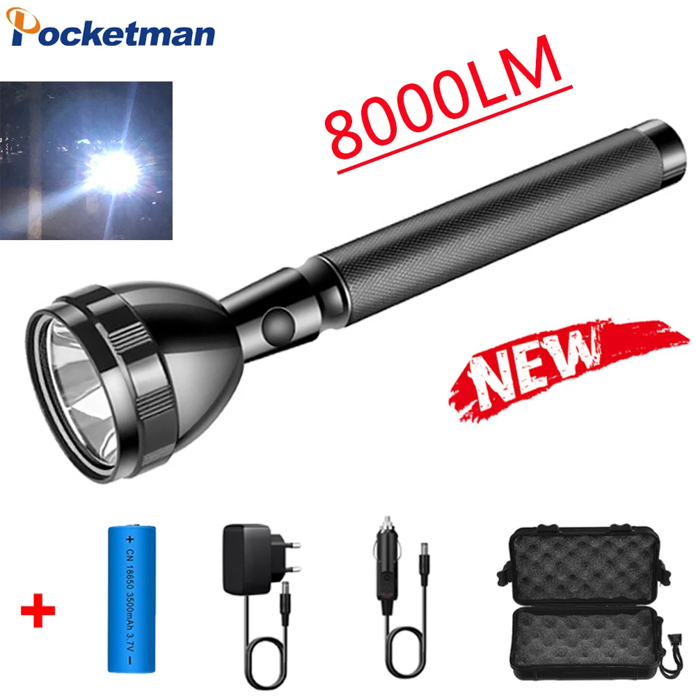 

8000LM светодиодный мощный прожектор фонарик Портативный ночных пробежек патрульный фонарь для наружного самозащиты Предупреждение Перезар...