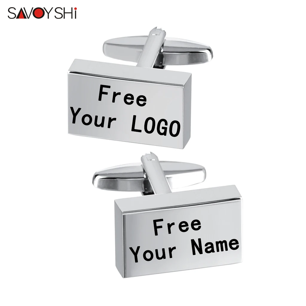 

SAVOYSHI Free Engraving Logo Cufflinks for Mens Special Gift High quality Square Blank Silver Color Cuff Links Luxury Brand