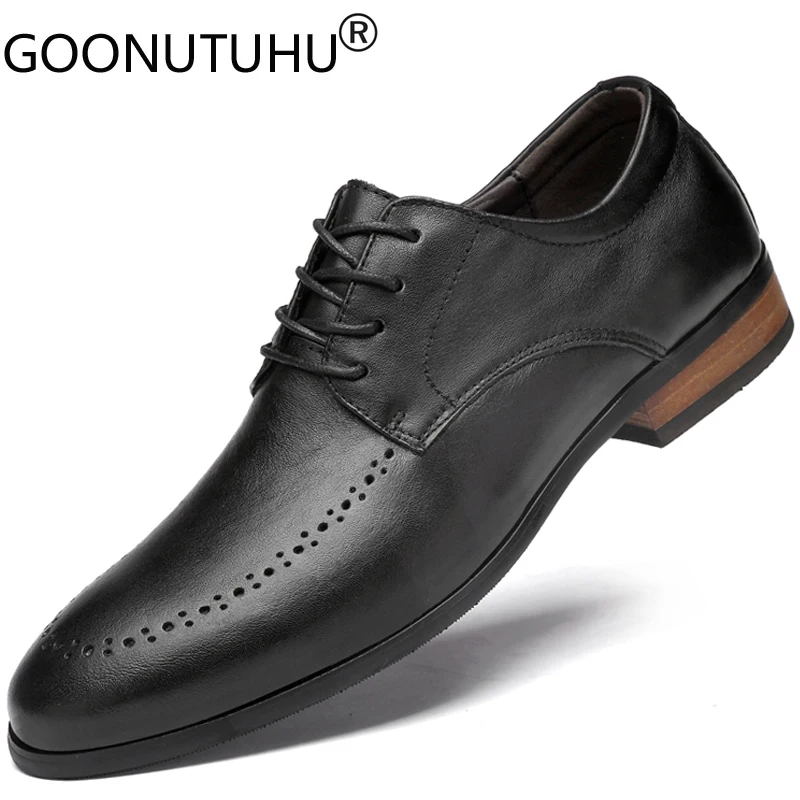 Fashion Men's Shoes Derby Genuine Leather Male  Classics Black Brown Lace Up Shoe Man Big Size 37-48 Office Formal Shoes For Men