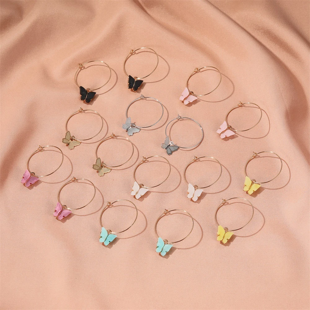 

1 Pair Trendy Wild Colorful Acrylic Earrings Fresh Big Circle Earring Butterfly Pandent Ear Buckle for Women
