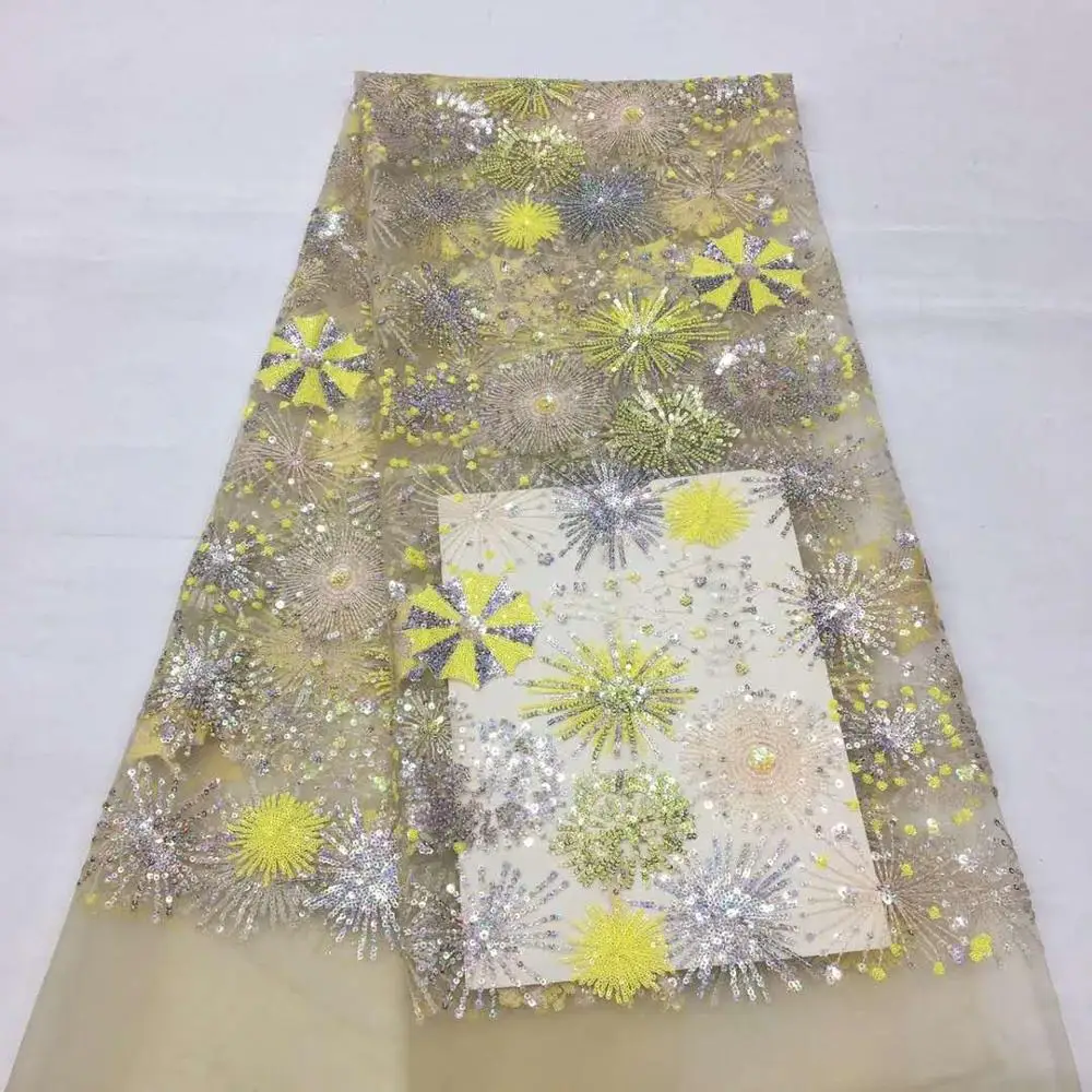 

Bright sequins embroidery fabric tulle lace French mesh sequins African Nigerian lace fabric for evening dresses, party dress