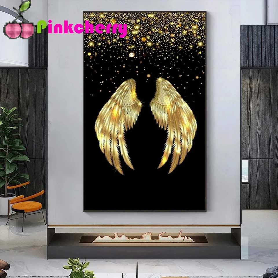 Роскошная Современная Алмазная 5D картина сделай сам с золотыми крыльями вышивка