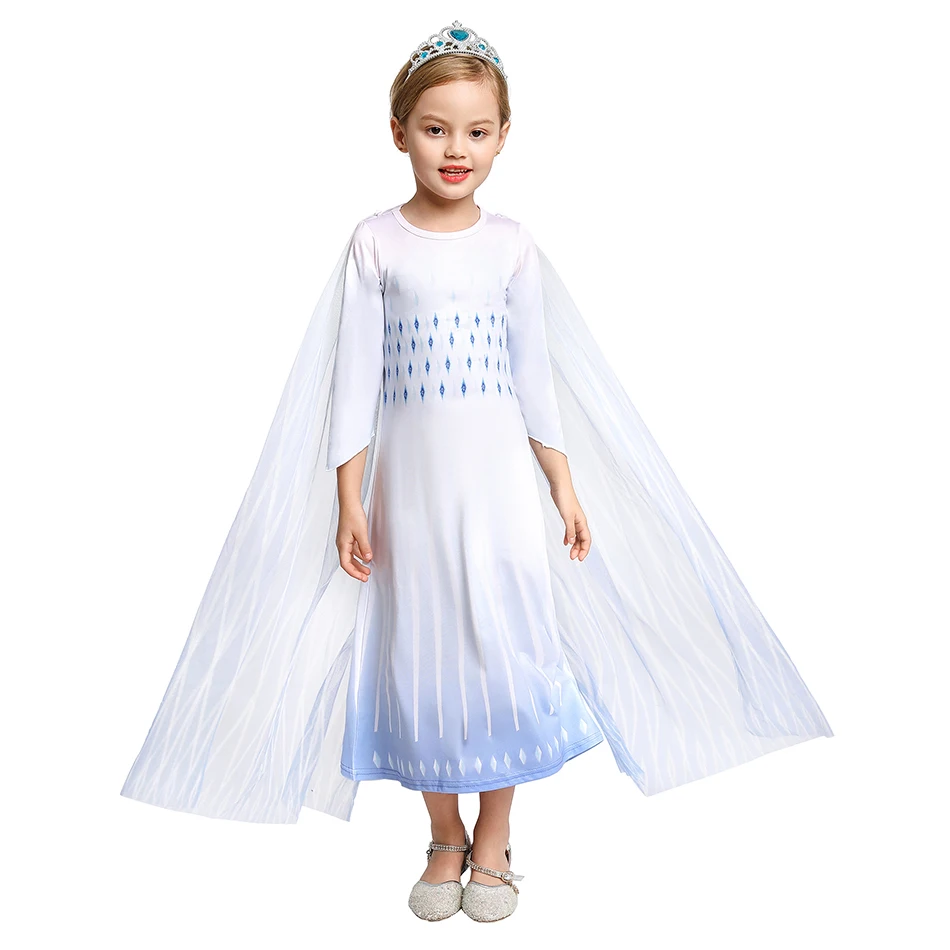 

Elsa 2 White Princess Dress Snow Queen Cosplay Costume Christmas Halloween Girl Long Dress with Clock Birthday Gift Party Clothi