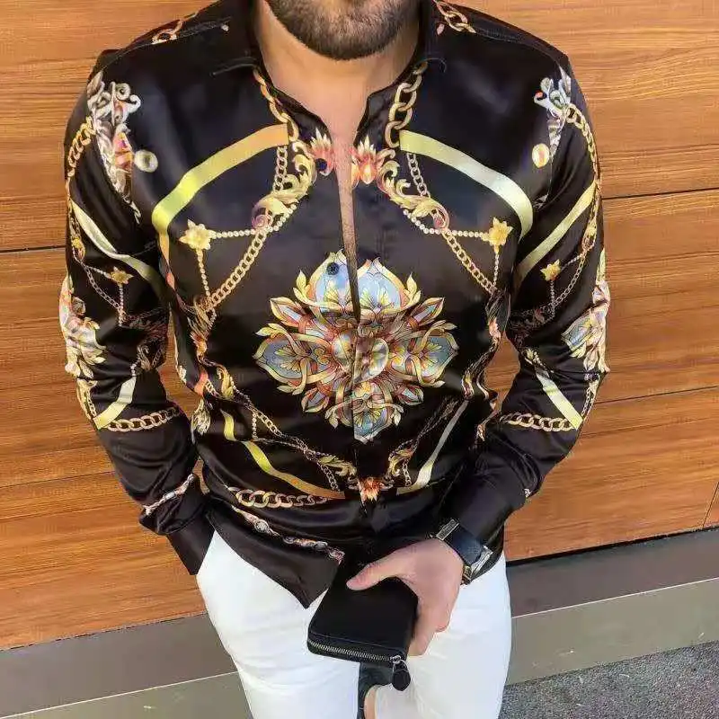 

British Style Streetwear 2021 New Brand Mens Printed Long Sleeve Shirts Fashion Single Breasted Smart Casual Shirt For Men White