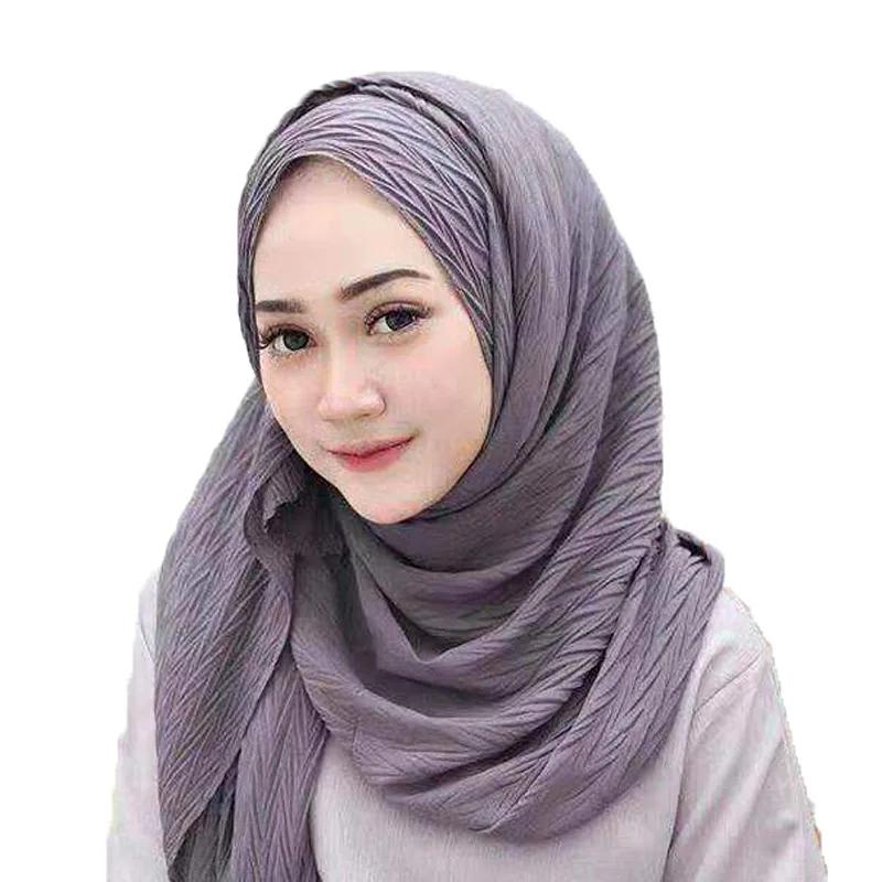 

Women Pleated Wrinkle Bubble Chiffon Scarves Crinkle Muslim Hijab Shawls Solid Turban Wraps Long Wrap Headscarf 85*180cm