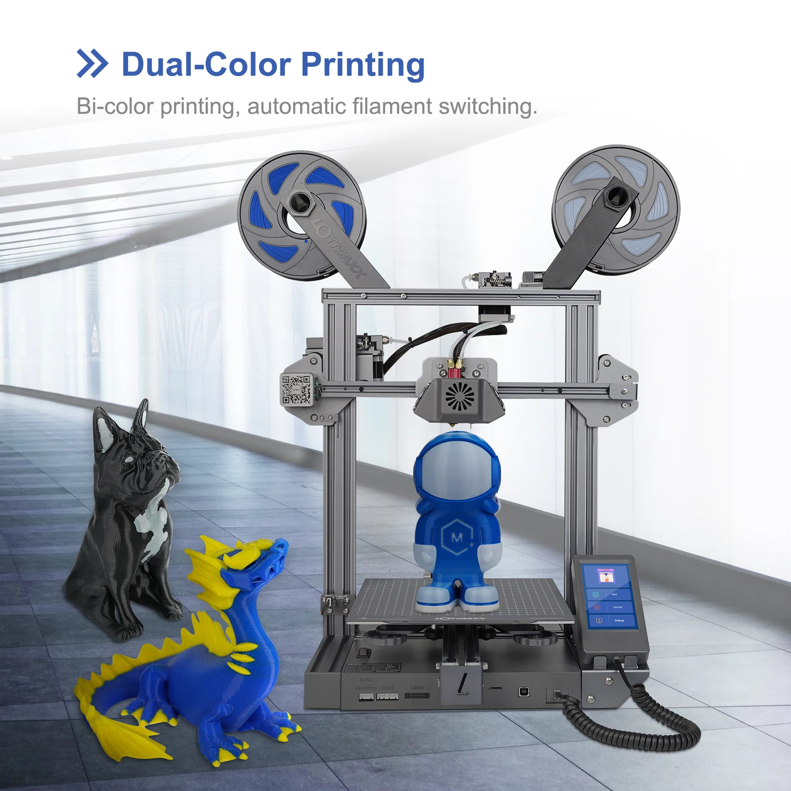 LOTMAXX SHARK V2 3D Printer, 2021 Upgrade FDM 3D Printer with Laser Engraving & Dual-Color Printing Auto-Leveling 3 in 1