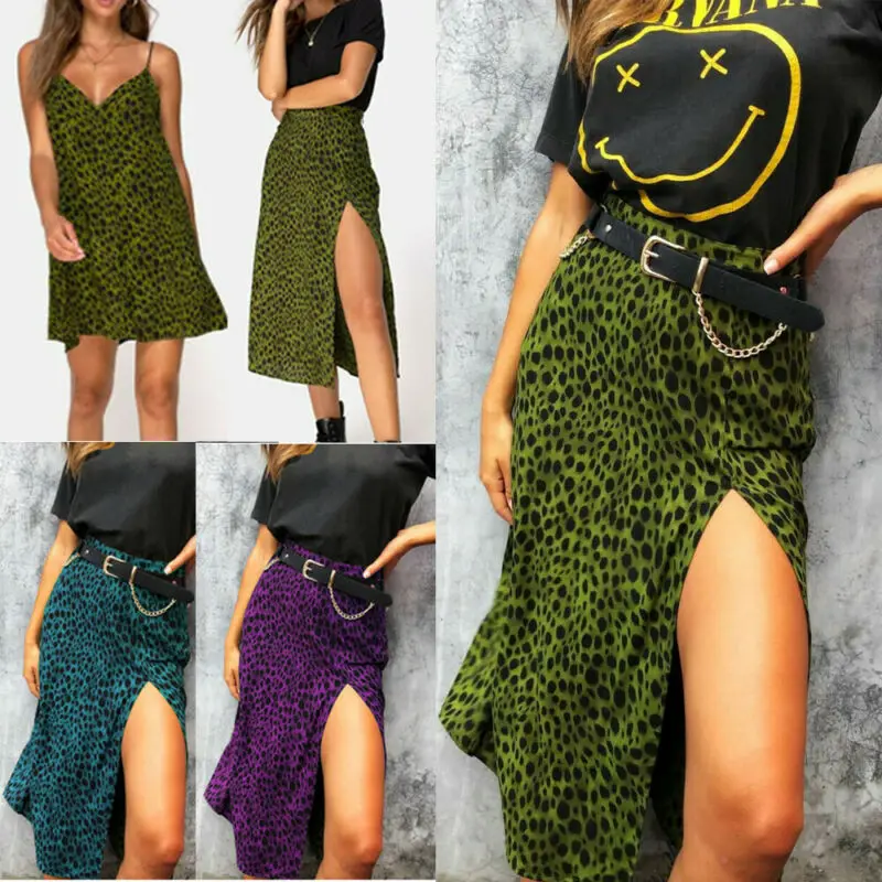 

Women V-Neck Strappy Mini Ladies Sexy Leopard Print Split Holiday Party