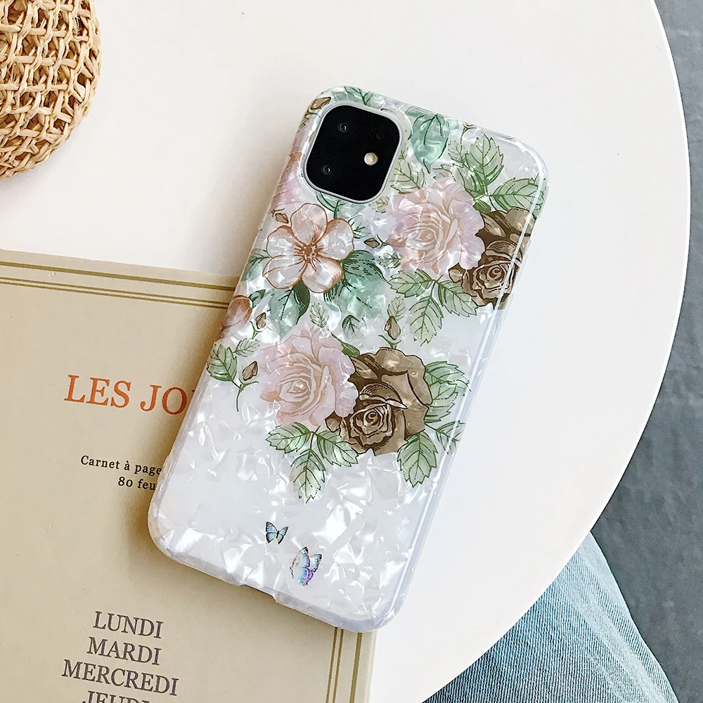 i(No Ring) LOVECOM Ретро Цветочный кольцо стенд чехол для телефона для iPhone 11 Pro Max XR XS Max XS 7 8 6 Plus чехол мягкий IMD Dream Shell чехол для телефона - Цвет: i(No Ring)