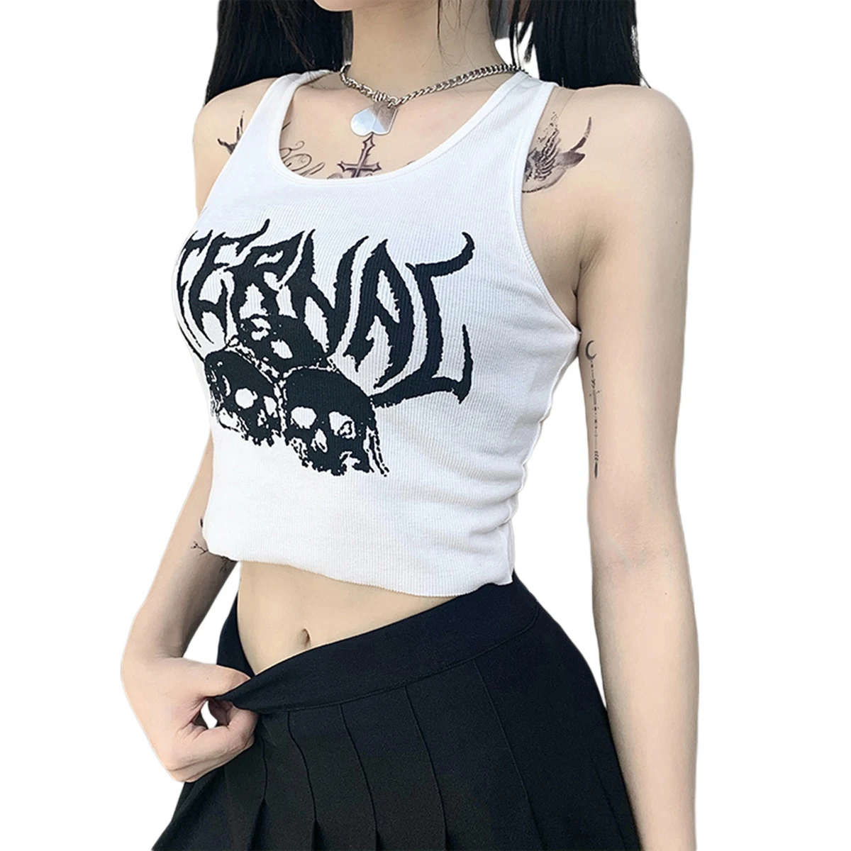 

Women Club Stretch Vest Letter Printed Exposed Navel Crop Top Casual Cotton Short Blouse