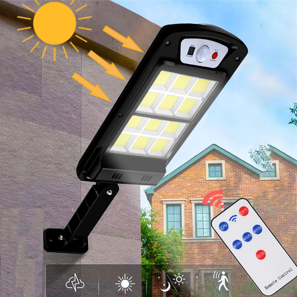 

240 COB Solar LED Light Outdoor Waterproof Wireless PIR Motion Sensor Street Patio Solar Garden Wall Lamp With Remote Control