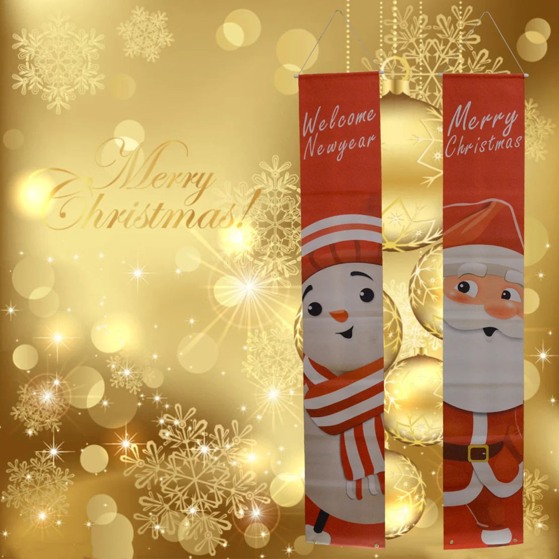 

1 Pair Oxford Cloth Merry Christmas Santa Claus Snowman Wall Hanging Banner Flag Xmas Party Porch Decoration