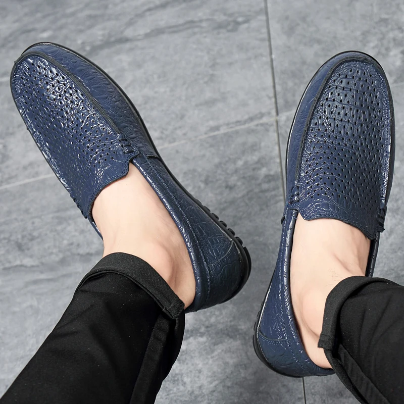 Туфли мужские для вождения натуральная кожа крокодиловый узор дышащие лоферы