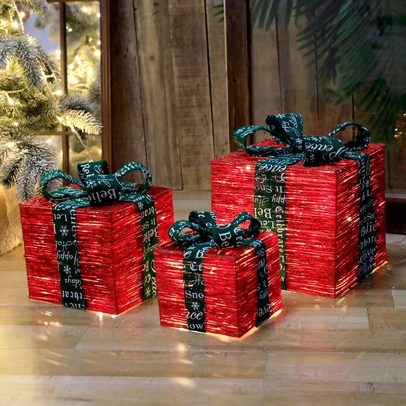 3 шт./компл. рождественские украшения Подарочная коробка с подсветкой украшение