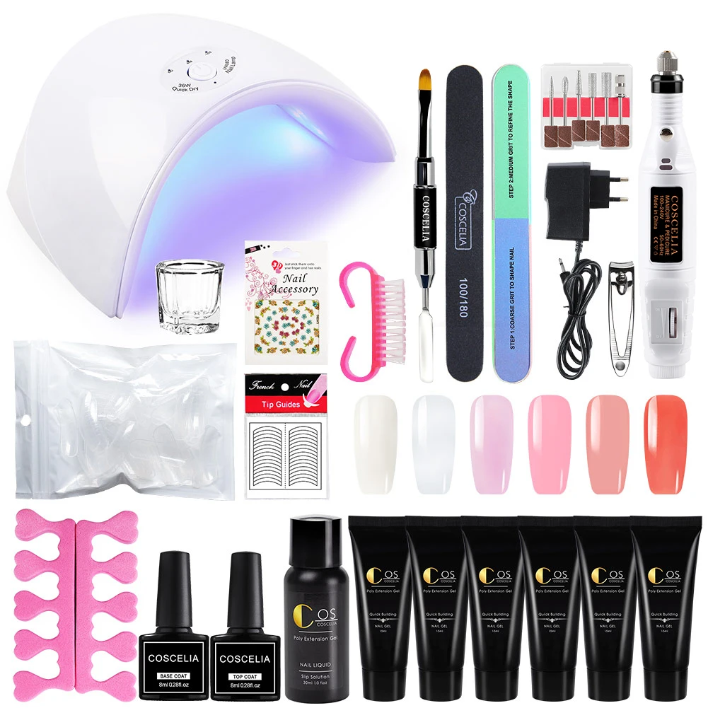 KIT 19 Набор для наращивания ногтей из твердого гелевого геля, маникюрный набор, набор для маникюра из полигеля 36 Вт, СВЕТОДИОДНЫЙ Набор для маникюра с лампой, набор для быстрого строительства - Цвет: KIT 19