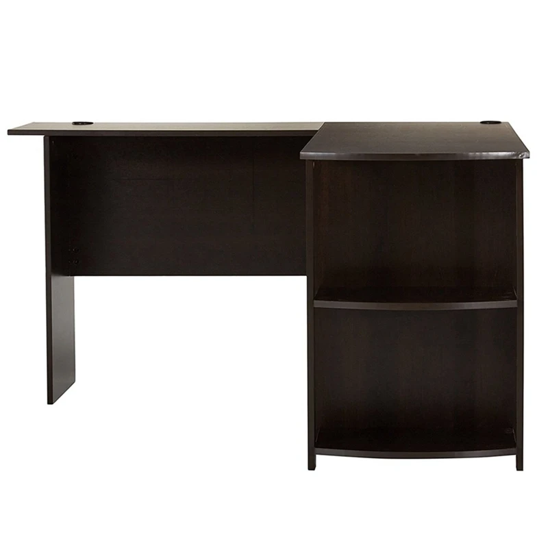

L-Shaped Wood Right-angle Computer Desk With Two-layer Bookshelves Dark Brown