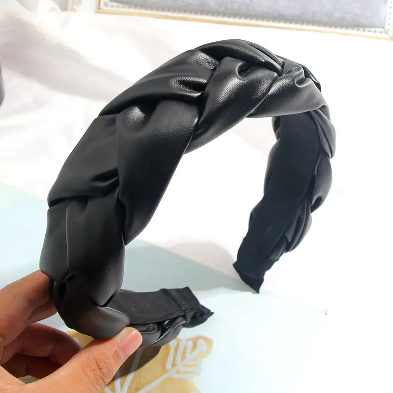 Женская кожаная повязка на голову Flatfoosie однотонная широкая плетеная лента для