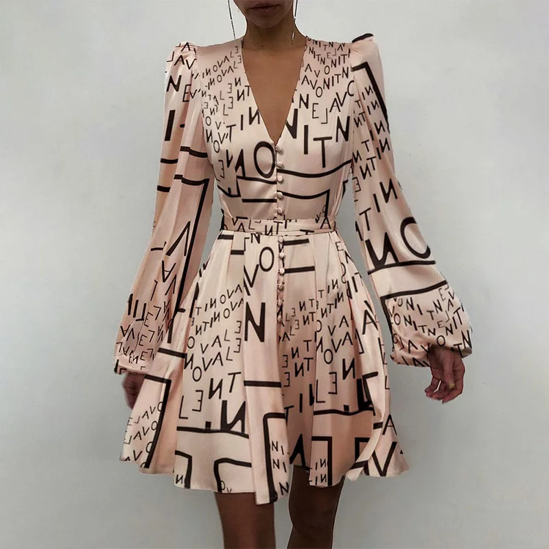 Платье женское атласное с длинным рукавом модный однотонный элегантный