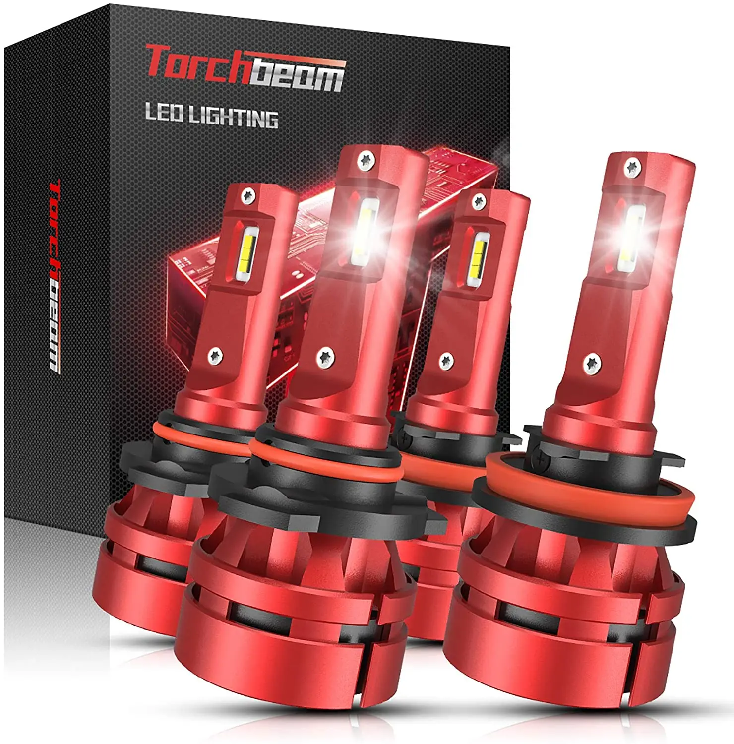 

Torchbeam 4PCS 9005 H11 LED Headlight Bulb Kit High Beam Low Beam 16000lm 6500K Cool White 400% Brightness Compact Design Bulbs