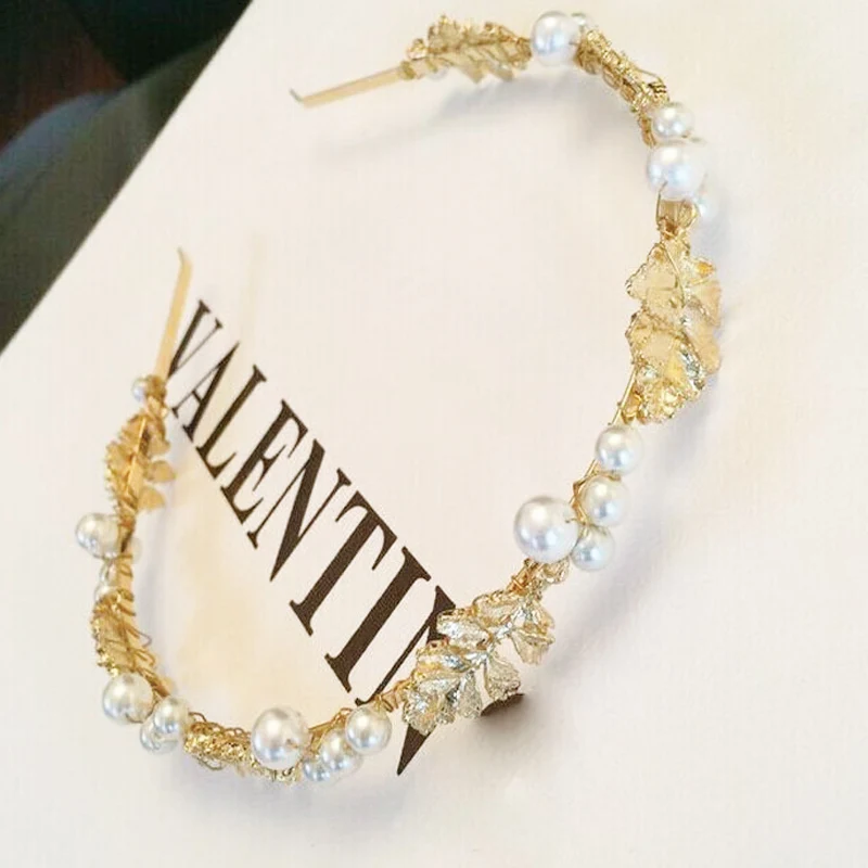 Новая Золотая лента-ободок для волос с цветами и жемчугом винтажный лист