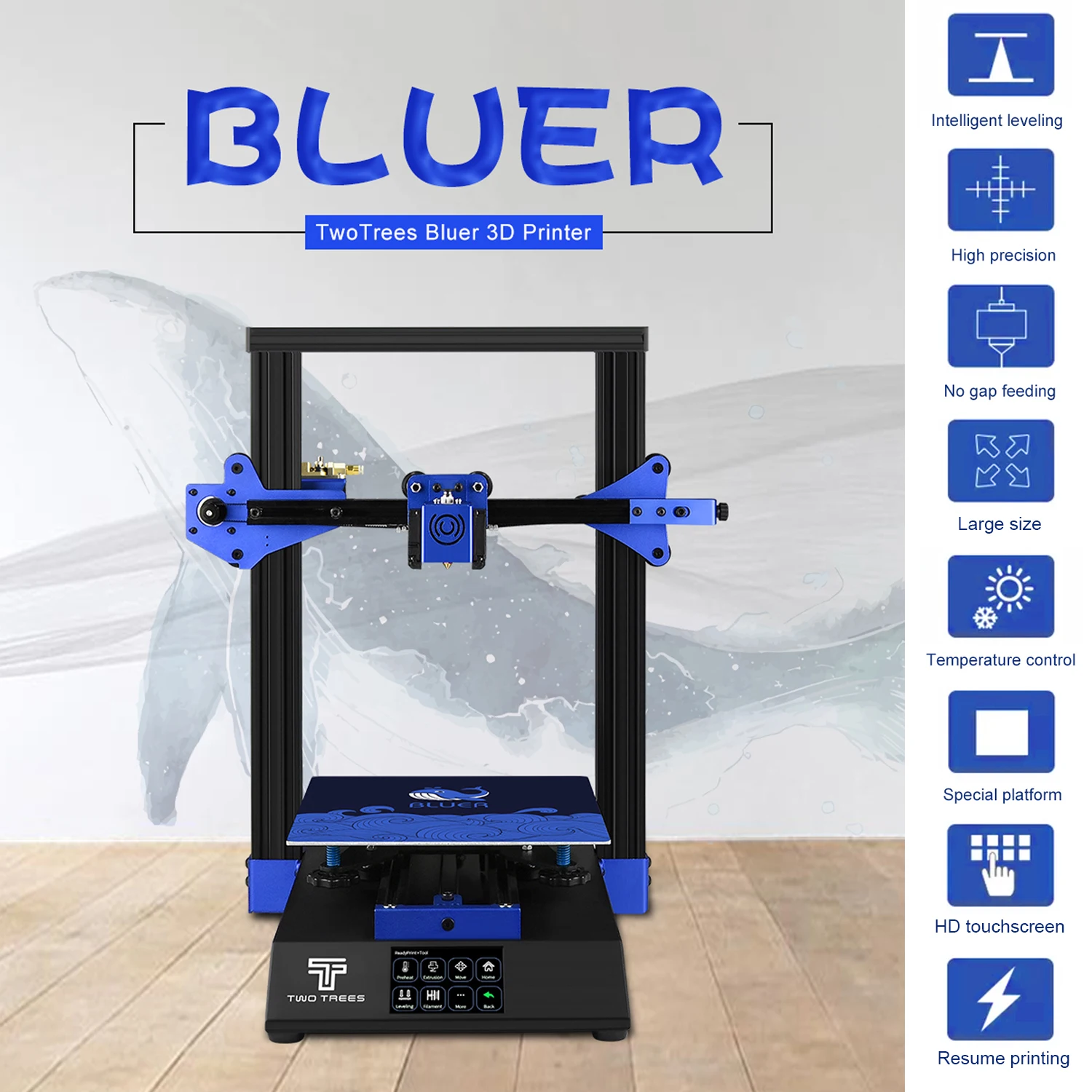 3D принтер TWO TREES BLUER бесшумная печать 235*235*280 мм с 3 5 дюймовым сенсорным экраном