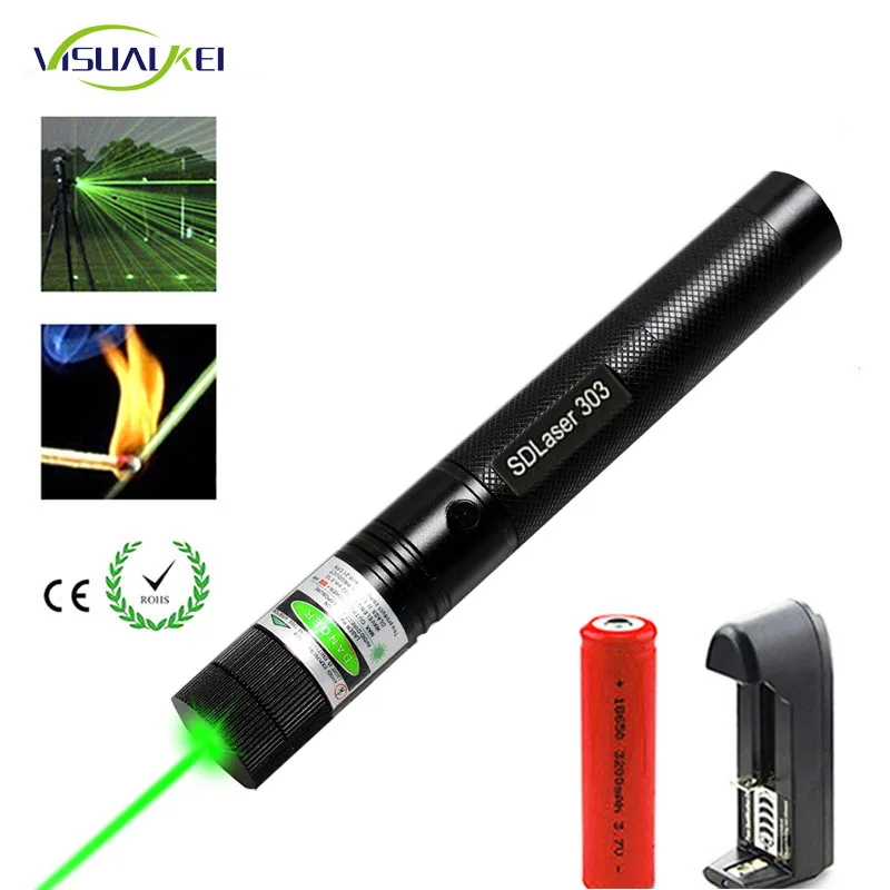 

Зажигательный лазер, регулируемый мощный 303 лазерная указка Зарядное устройство для 18650 Батарея междугородние красный зеленый лазерный луч...