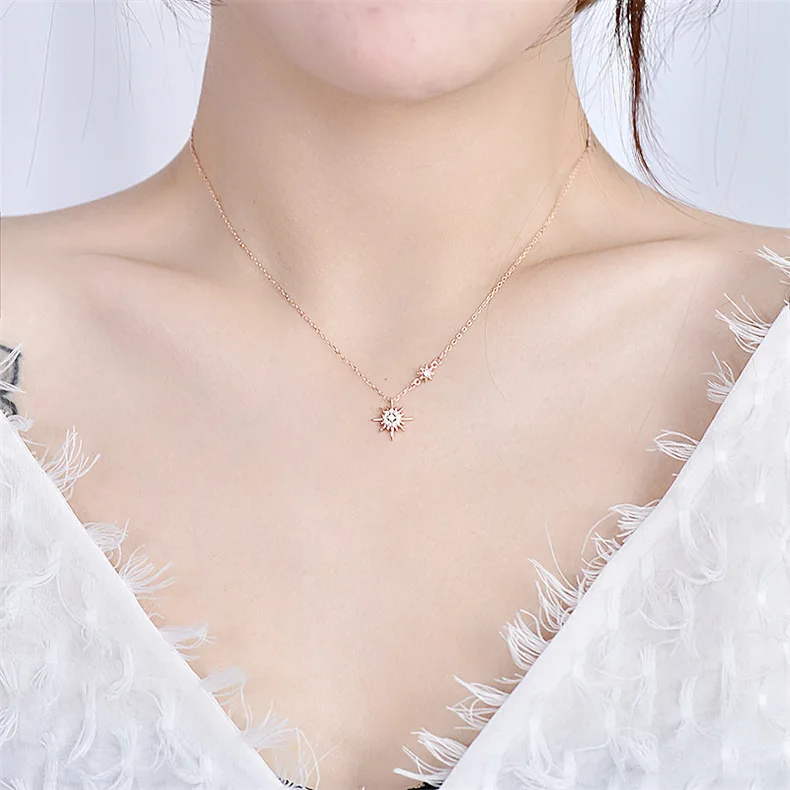 Ins Hot Sun Pendant Necklace Pure 925 Sterling Silver Designer For Women Crystal Wedding Jewelry | Украшения и аксессуары