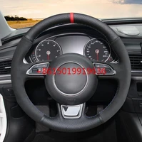 black genuine leather hand sewing car steering wheel cover for audi a3 a4 a5 a6 a7 allroad rs 7 2014 2015 s6 s7 2013
