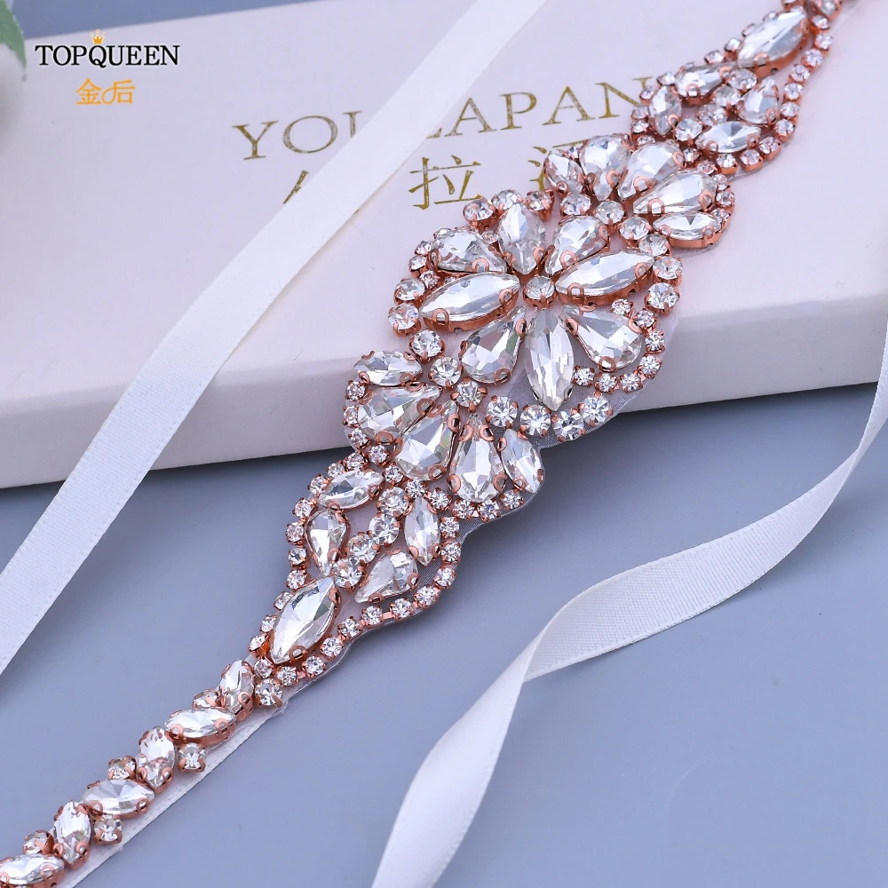 TOPQUEEN S489 Luxury Bridal Sash Belts Sparkly Belt for Dress Rhinestone Evening Dresses Strass Ribbon Waist Beads |