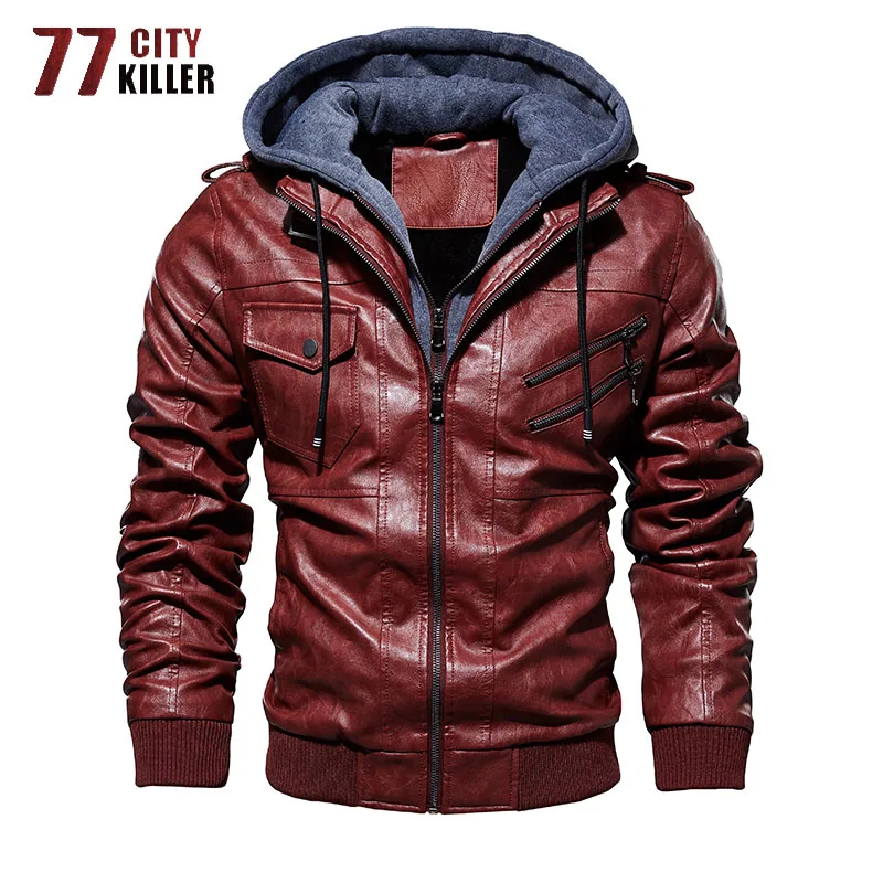 Style 2 Red 77City Killer, Лидер продаж, мотоциклетная кожаная куртка для мужчин, косая молния, верхняя одежда, ветровка, искусственная кожа, мужская куртка, европейский размер S-3XL - Цвет: Style 2 Red