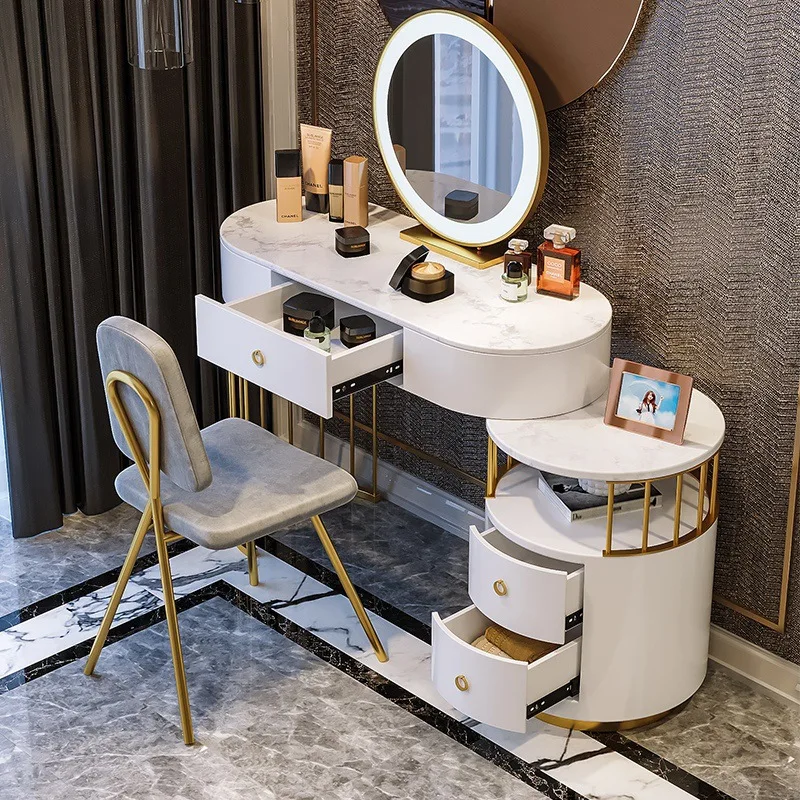 

Luxury Home Dressing Table for Bedroom Smooth Marble Top 80cm Vanity Makeup Light Mirror Dimmable - Interchangeable Side Table
