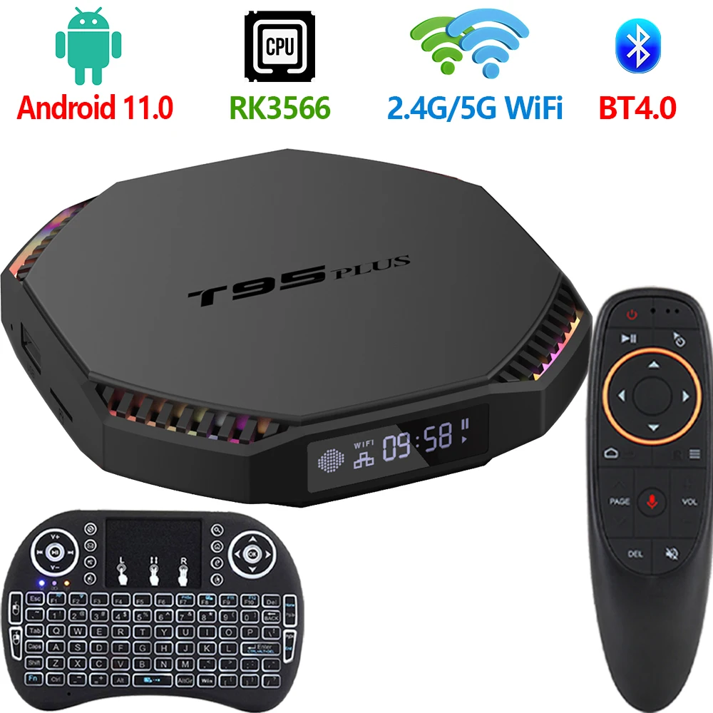 Новый Android 11.0 ТВ-бокс T95 PLUS RK3566 G52 2EE 4 ГБ/8 ГБ 32 ГБ/64 Гб 2 4G/5 8G WiFi 8KHD H.265 BT4.0 медиаплеер