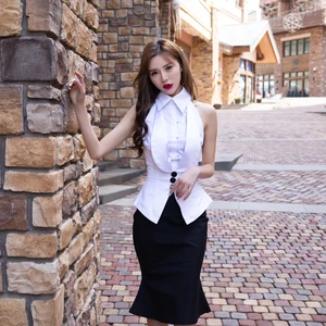 Элегантный черный и белый Приталенный топ с юбкой в стиле Хепберн в европейском и американском стиле, официальное платье, костюм-двойка, Женский винтажный деловой наряд