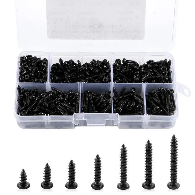 

1000pcs Pan Head Tapping Screw Cross Head M1.4 Self Tapping Screw Set Assortment Kit Black Furniture Carbon Steel