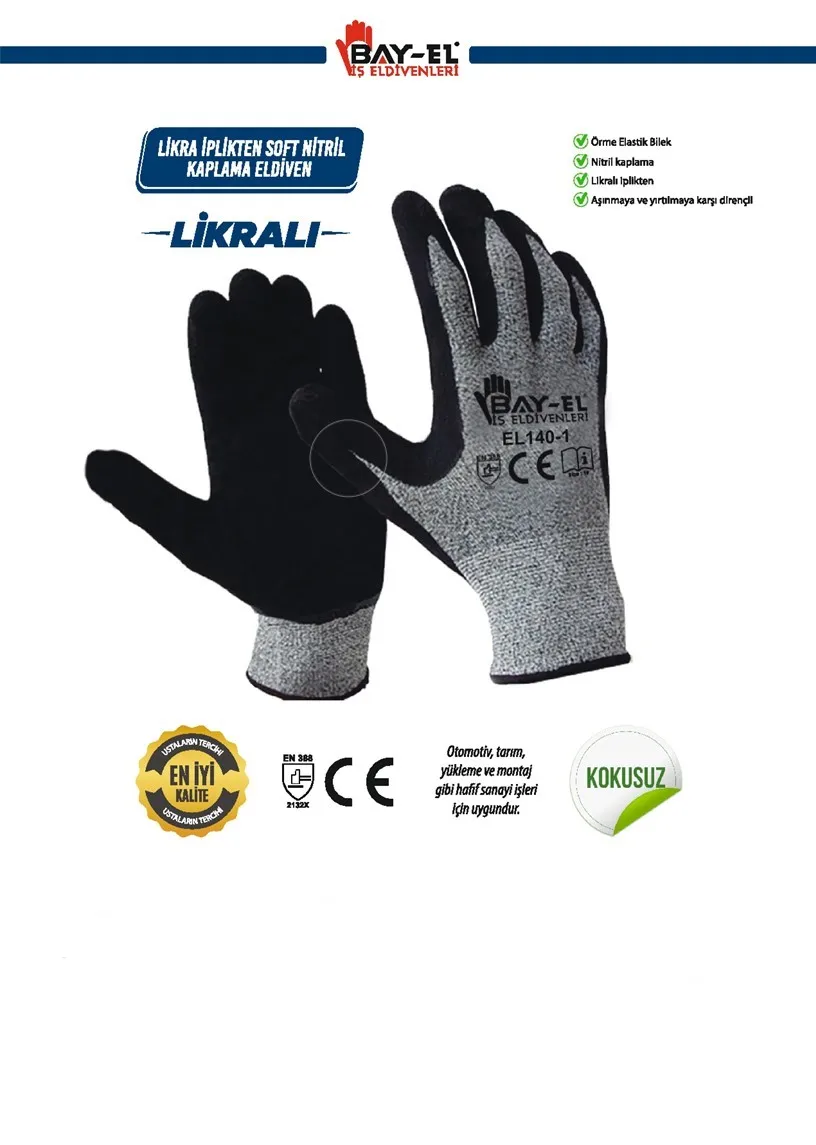 

12 PCs Work Gloves Nitrile Odorless Lycra Master Gloves NO:10 XL Durable Quality Synthetic Casual Use