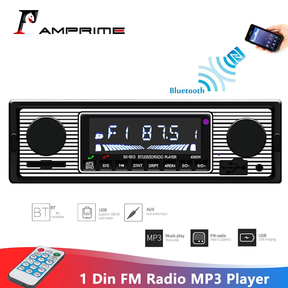 AMPrime аудио стерео USB FM Радио MP3 плеер Bluetooth динамик кардридер флеш накопитель 1 Din