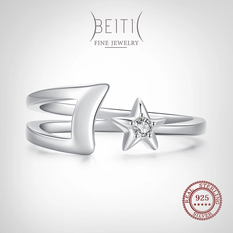 Женское открытое регулируемое кольцо со звездой на удачу из серебра 925 пробы -