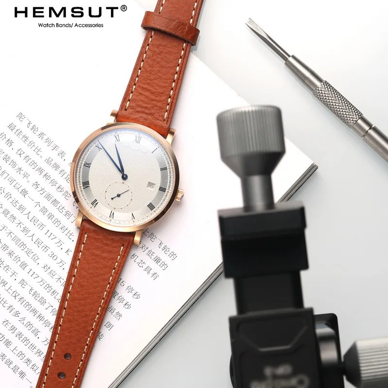 HEMSUT Italy Genuine Cow Leather Watch Band For Man Vintage Soft Wrap Handmade Leather Watch Straps Quick Release  22mm18mm20mm