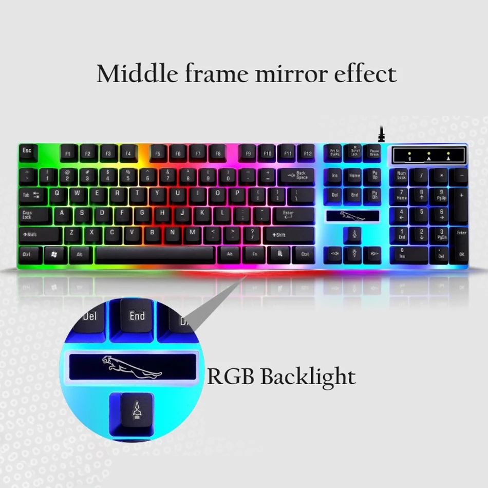 Проводная игровая мышь Клавиатура Набор с RGB светодиодный подсветка клавиатура мышь комбо для геймера 104 клавиш черный/белый