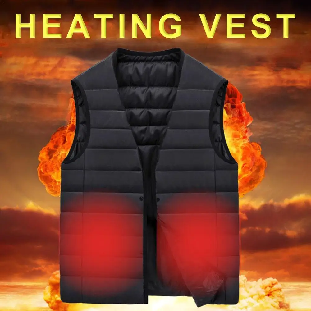 Smart Charging Heating Vest Men's Cotton Coat V-neck Graphene Carbon Fiber Heating Vest Jacket Winter Water Washable Heating Ves